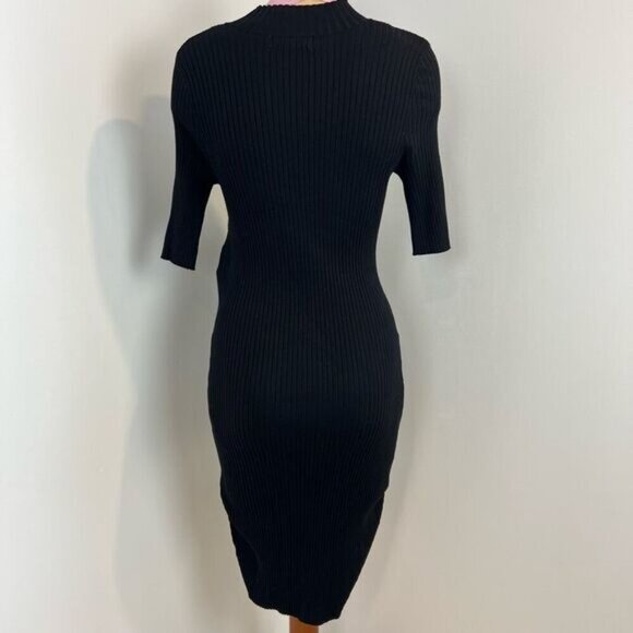 Rose Maternite Medium Maternity Pregnancy Stretch Black Midi Dress Ribbed - Picture 7 of 9